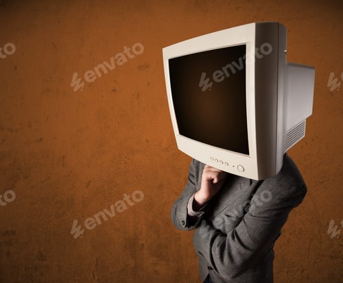 Preview: Business Man With A Monitor On His Head Concept And Brown Empty Space