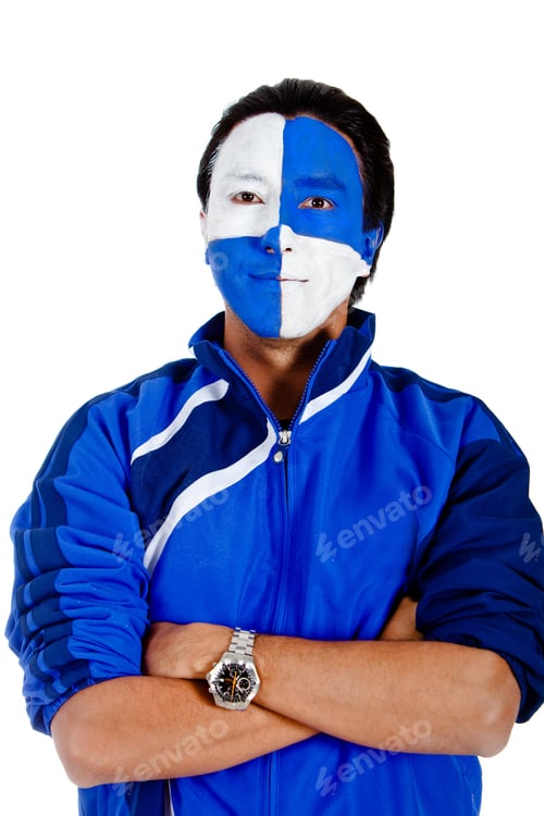 Preview: Man With A Blue And White Flag Painted On His Face