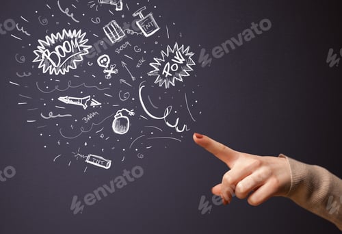 Preview: Sketched Explosive Weapons Coming Out Of Gun Shaped Hands