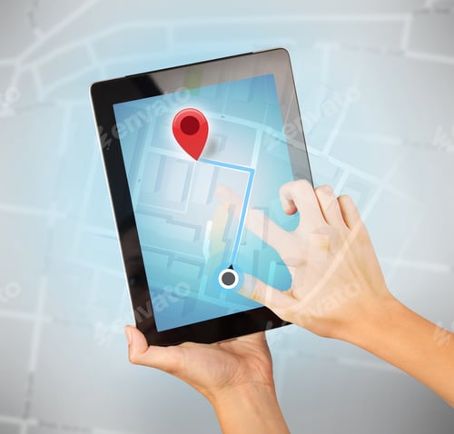 Preview: Female Fingers Touching Tablet With Map