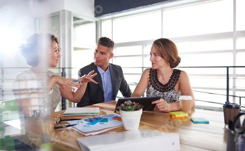 Preview: Team Of Successful Business People Having A Meeting In Executive Sunlit Office