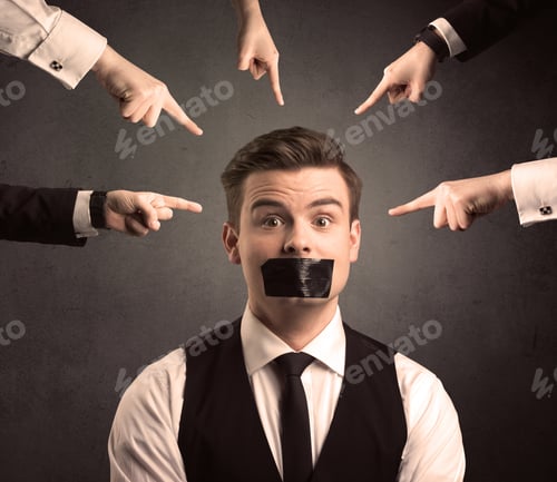Preview: Multiple Caucasian Hands Pointing At Business Male Employee