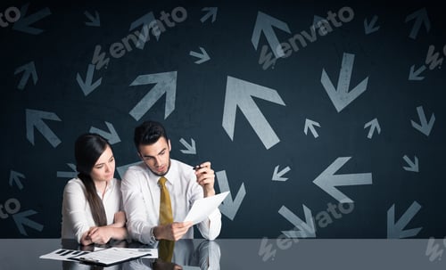 Preview: Successful Business Couple With Arrows In Background