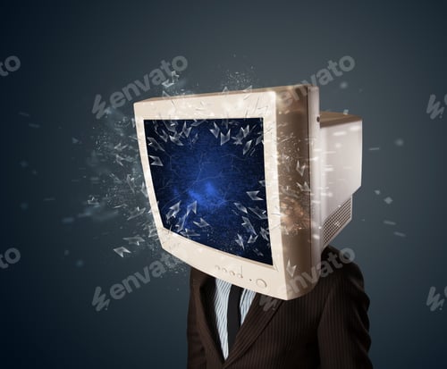 Preview: Computer Monitor Screen Exploding On A Young Persons Head Concept