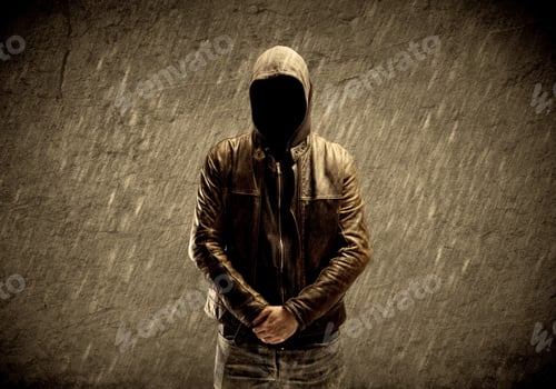 Preview: A Strange Suspicious Confident Hacker Standing With A Hoodie And Leather Jacket In Front Of Sepia