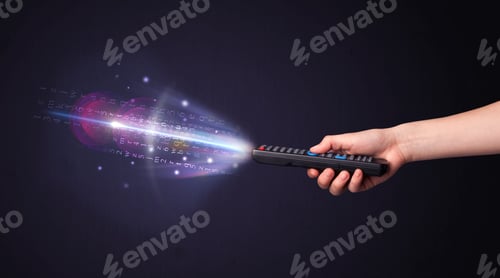 Remote Control Unleashes Information Stream on Dark Background