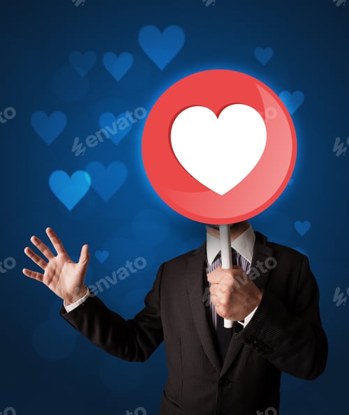 Preview: Smart Businessman Holding Round Sign With Heart