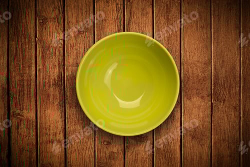 Preview: Colorful Empty Shiny Plate On Grungy Background Table