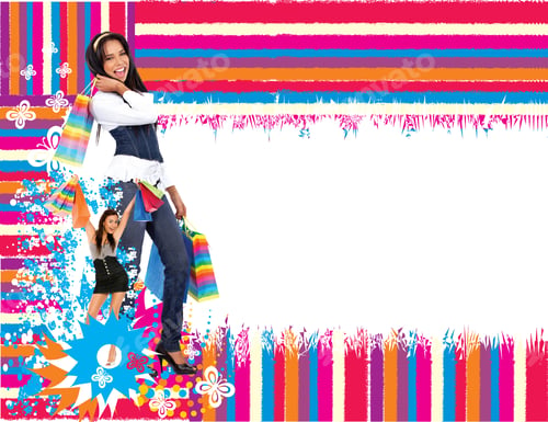 Preview: Shopping Women With Bags Over A Colorful Background