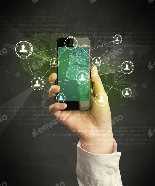Preview: Caucasian Hand In Business Suit Holding A Smartphone, Social Network Concept