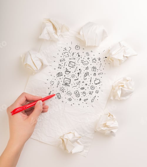 Preview: Female Hand Next To A Few Crumpled Paper Balls Drawing Mixed Media Icons