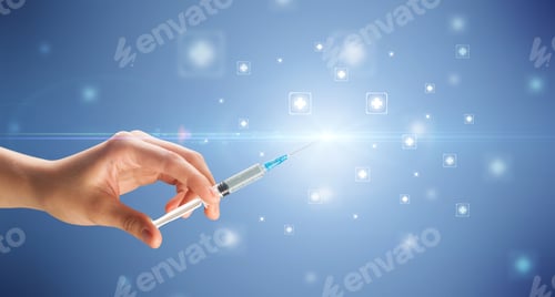 Preview: Female Doctor Hand Holding Syringe With Shiny Crosses In The Background