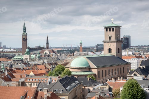 Preview: City Hall And Cathedral View; Copenhagen From Round Tower, Denmark, Europe