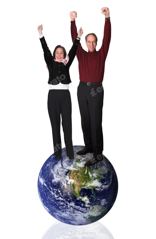 Preview: Business Couple On Top Of The World - Over White