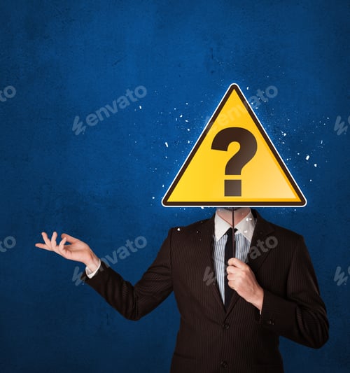 Preview: Smart Businessman Holding Yellow Sign With Question Mark