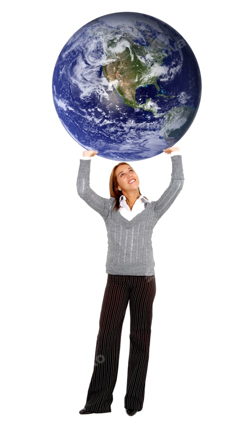 Preview: Business Woman Carrying The World Isolated Over White