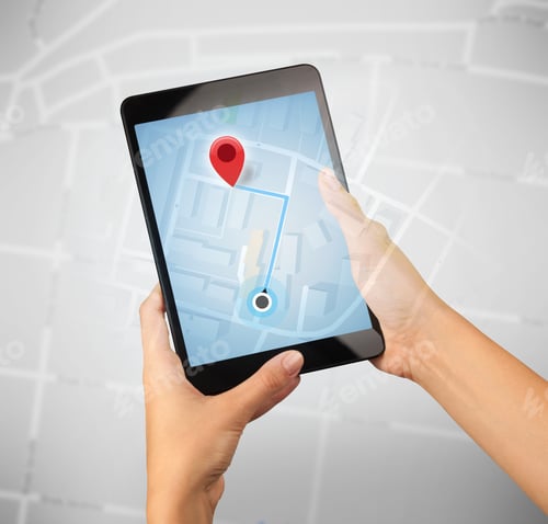Preview: Female Fingers Touching Tablet With Map