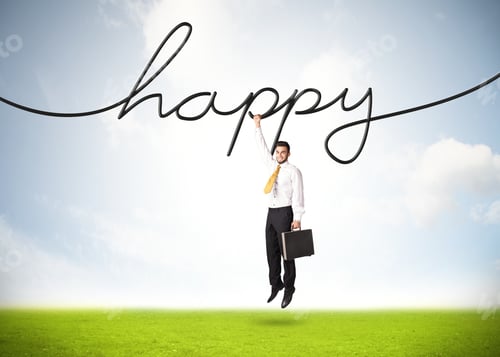 Preview: Businessman Hanging On A Happy Rope