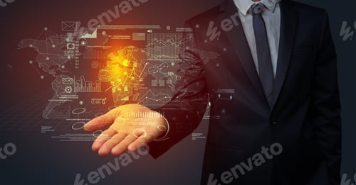 Preview: Communicational Concept With Businessman Body And Hand In Background