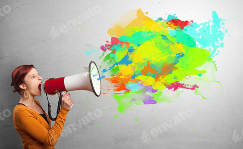 Preview: Person With Megaphone And Colorful Splashes