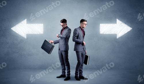 Preview: Young Conflicted Businessman Choosing Between Two Directions