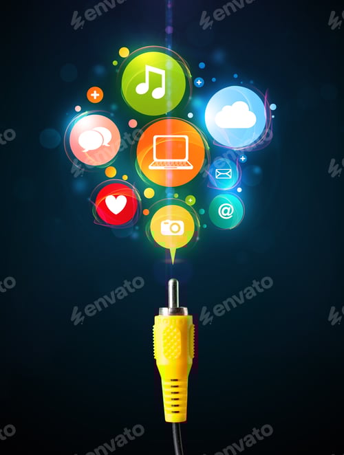 Preview: Glowing Social Media Icons Coming Out Of Electric Cable