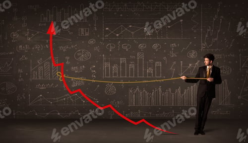 Preview: Businessman Pulling A Red Arrow Upright With A Rope Concept On Background