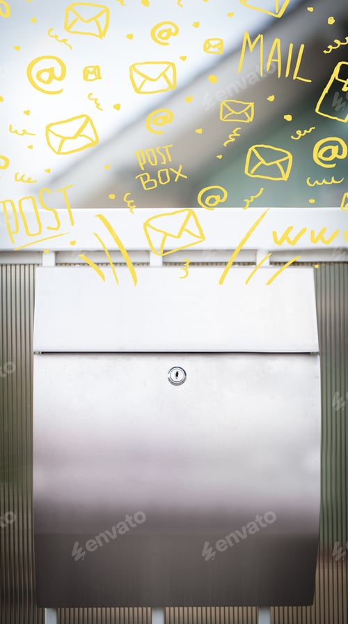 Preview: Postbox With White Hand Drawn Mail Icons