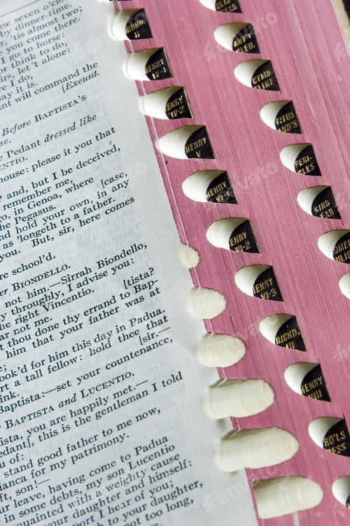 Preview: Old Volume Of Shakespearean Plays (Open To "Taming Of The Shrew") With Thumb Indices
