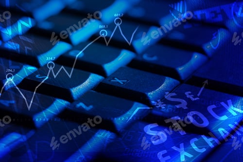 Preview: Computer Keyboard With Glowing Business Management Icons And Diagram