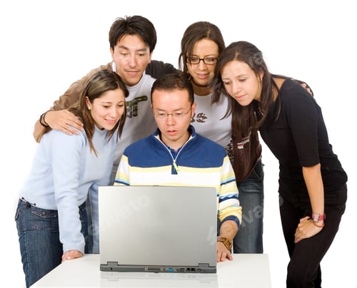Preview: Group Of Students On A Laptop Over A White Background