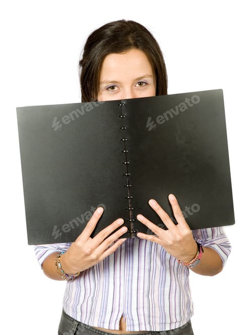 Preview: Girl With Notebook Over A White Background