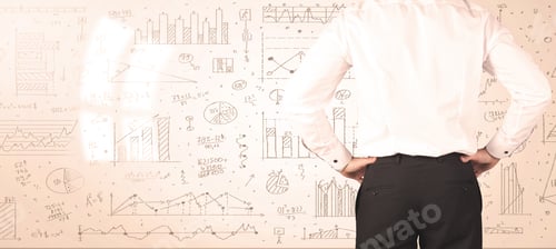 Preview: Businessman From The Back In Front Of Diagrams And Graphs Background