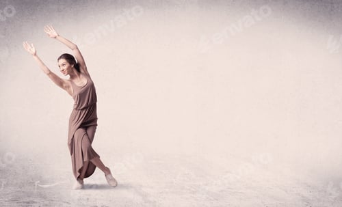 Preview: Modern Ballet Dancer Performing Art Jump With Empty Copy Space Background