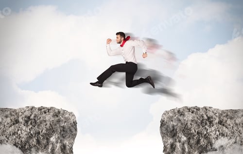 Preview: Funny Business Man Jumping Over Rocks With Gap Concept