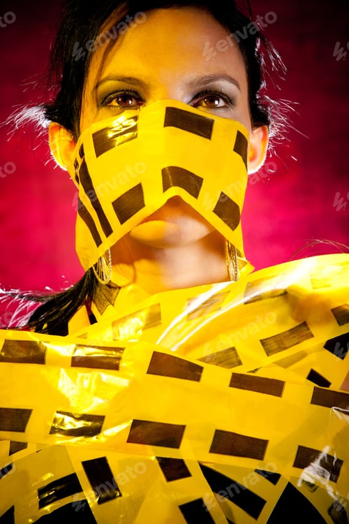 Preview: Woman With A Caution Tape Warning Of Danger