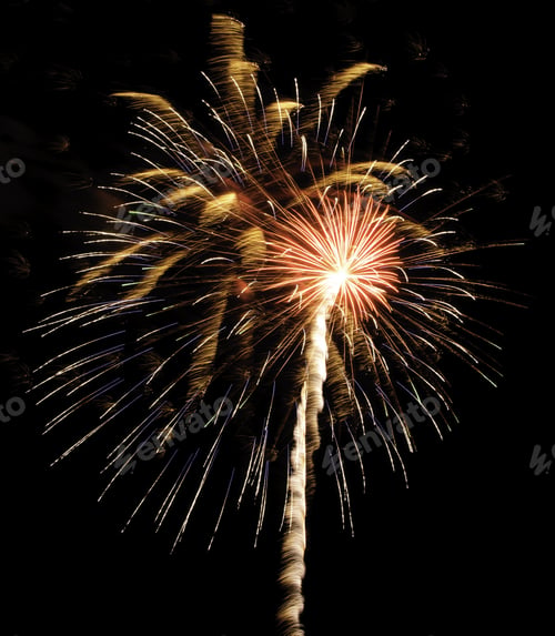 Preview: Feathery Rocket Trail To Bright White Burst Of Fireworks, With Multicolored And Motion-Blurred