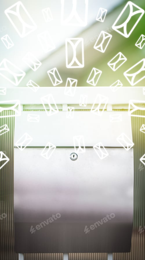 Preview: Mailbox With Letter Icons Exploding On Glowing Green Background