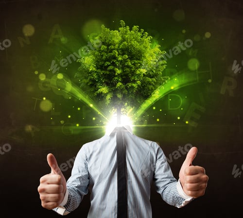 Preview: Man With Green Tree Head Concept On Brown Background