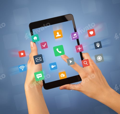 Preview: Female Fingers Touching Tablet With Colorful Applications