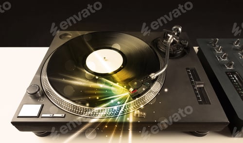 Preview: Music Player Playing Vinyl With Glow Lines Comming From The Needle Concept On Background