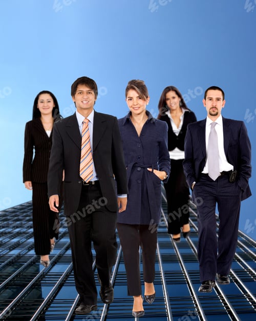 Preview: Formal Business Group Outdoors Walking And Smiling