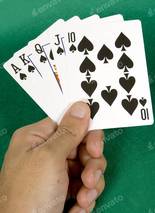 Preview: Aces Royal Flush - Spades, Shot In Studio Over A Green Felt