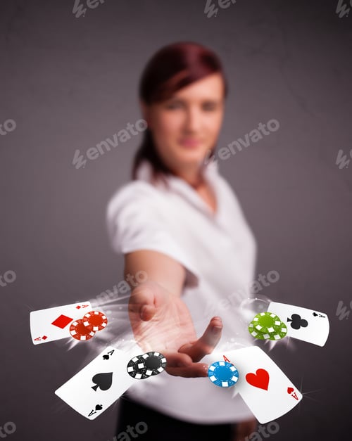 Preview: Pretty Young Woman Playing With Poker Cards And Chips