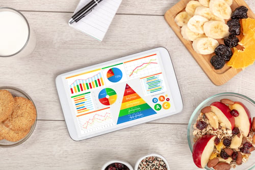 Preview: Healthy Eating Concept - Close Up Of Tablet With Several Dieting Statistics