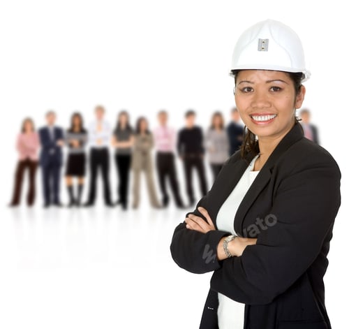 Preview: Female Engineering With A Team Isolated Over A White Background