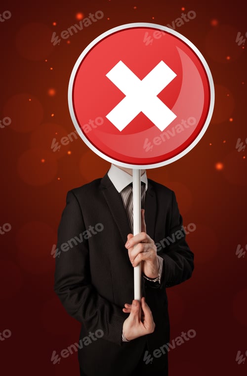 Preview: Smart Businessman Holding Round Red Sign With A White Cross
