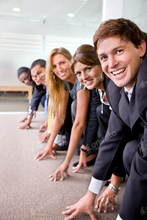Preview: Group Of People Ready To Race In An Office