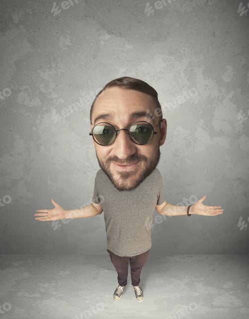 Preview: Funny Person With Big Head On Gray Background