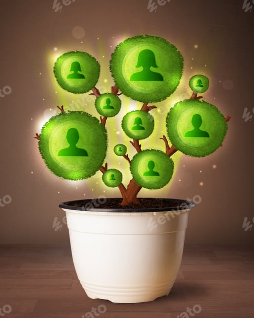 Preview: Shining Social Network Tree Coming Out Of Flowerpot
